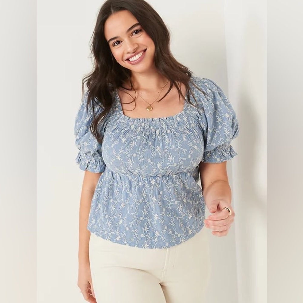 Plus Size Old Navy Embroidered Chambray Top